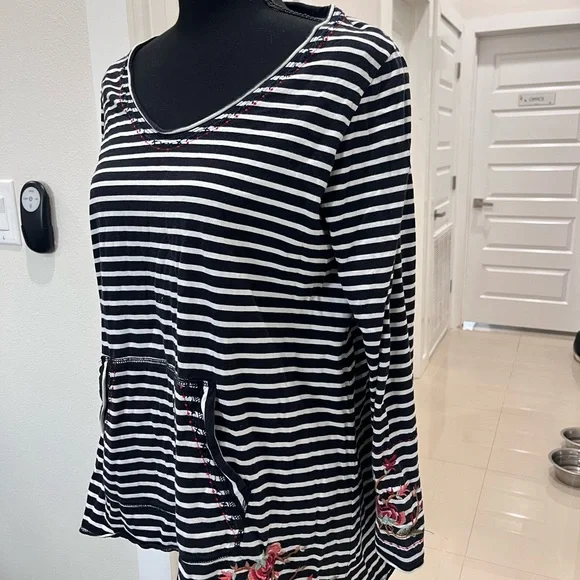 Johnny Was Striped Floral Embroidered Top - Picture 10 of 11